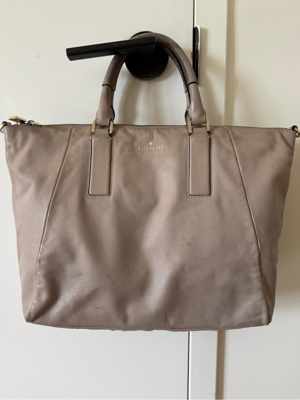 kate spade taupe leather tote